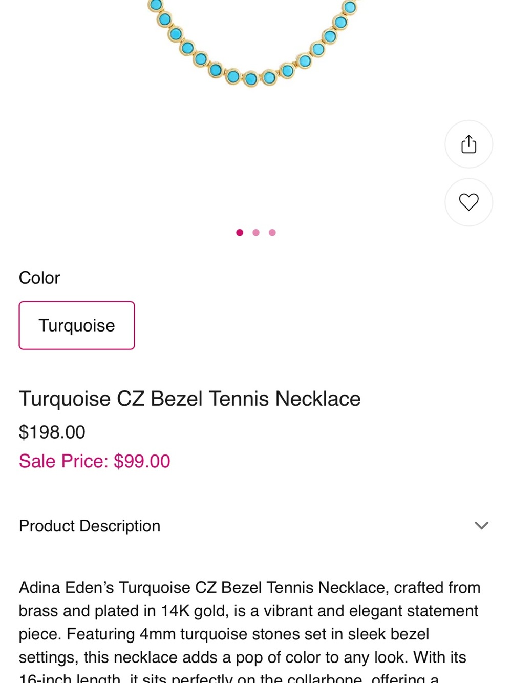 Adina Eden CZ Bezel Tennis Necklace with Turquoise Discs - Picture 4 of 4